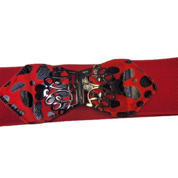 WOMENS Red Belt Animal Print Stretchy Belt - Picture 11 of 12